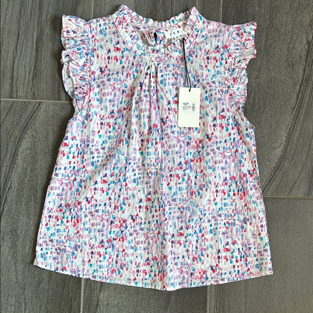 THML Shannon Ruffle sleeveless top in a pink multi print.